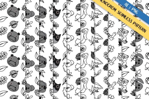 Download Set Seamless Pattern Monocrom Animal - Animal Collection