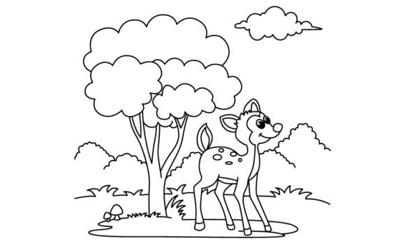 Download Funny Deer Cartoon Vector Coloring Page - Premium Resources