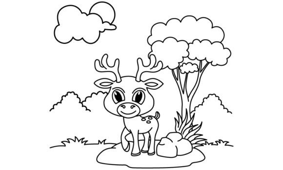 Download Funny Deer Cartoon Vector Coloring Page - Premium Resources